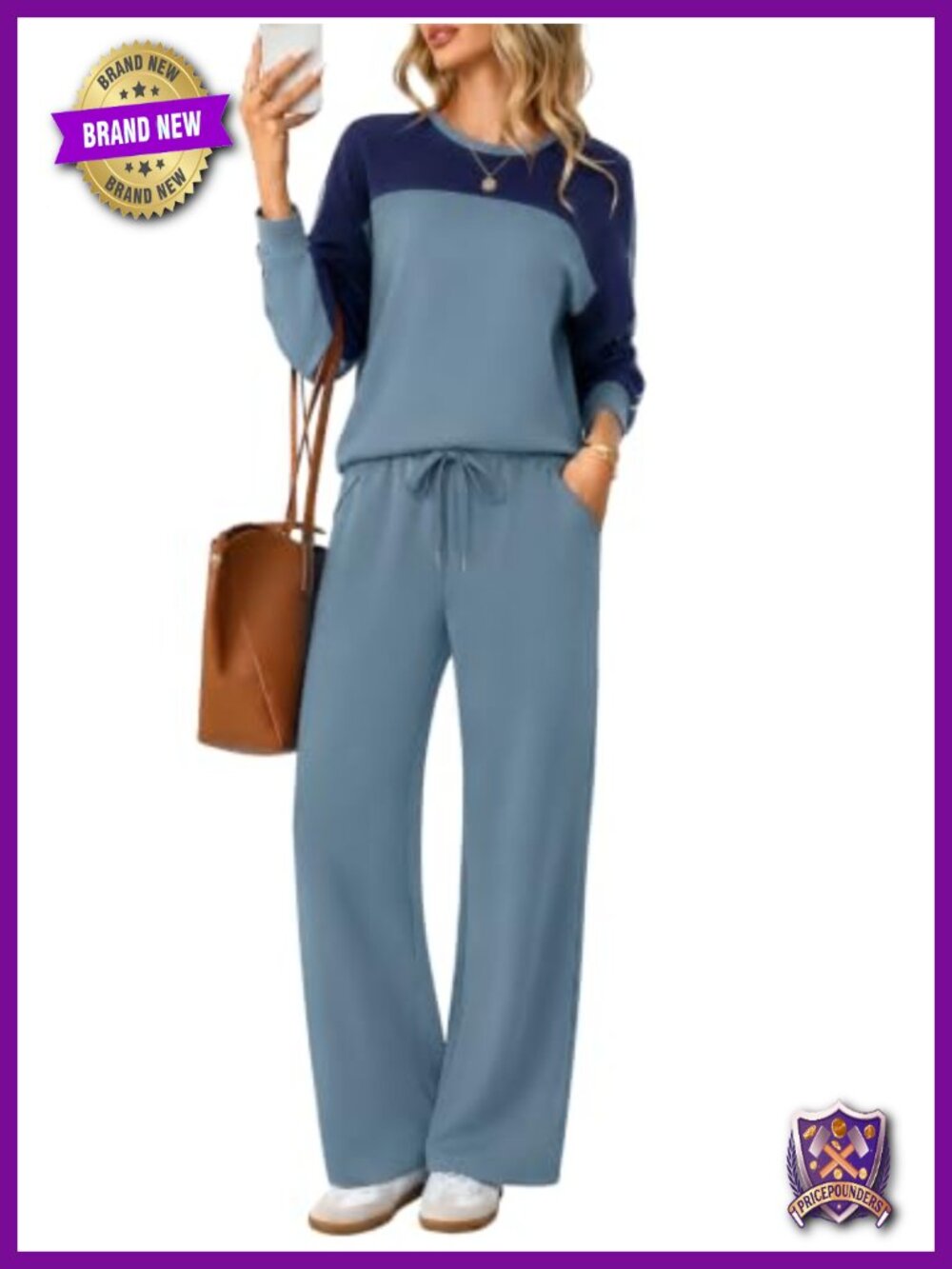Womens 2 Piece Lounge Set Sweatsuit Wide Leg Pants Crew Neck Pull On